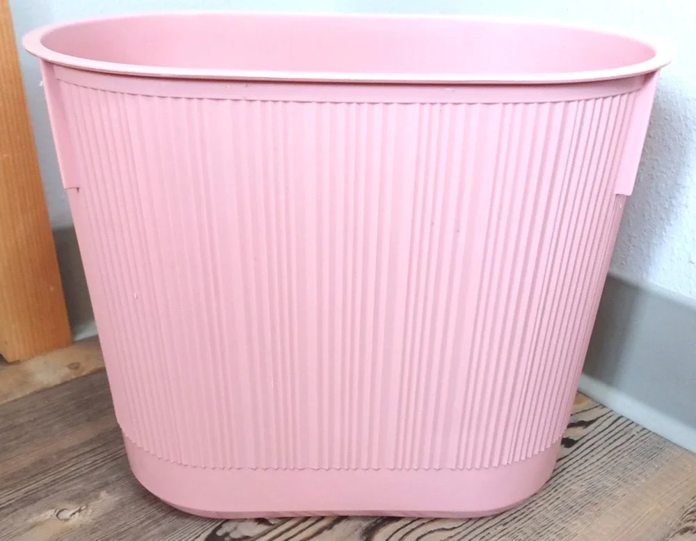 VTG Retro Rubbermaid Pink Ribbed Plastic Trash Container Wastebasket 12x7x10 1/2
